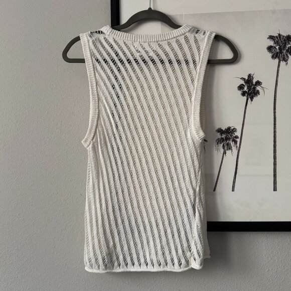 Mango | NWOT Openwork Knit Cotton Linen Sleeveless Top in Ecru White Size Large - Picture 9 of 11